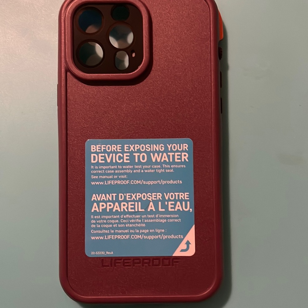 Life proof case for iPhone, 12 promax, purple, and pink with plastic face shield